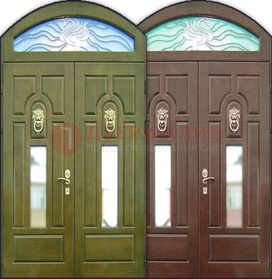 Стальная арочная дверь со стеклом ДА-17 для монолитного дома в Севастополе