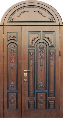 Арочная железная дверь с виноритом и узором ДА-36 в Севастополе