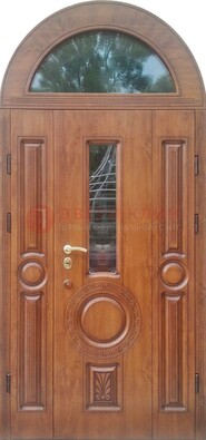 Двустворчатая железная дверь МДФ со стеклом в форме арки ДА-52 в Севастополе