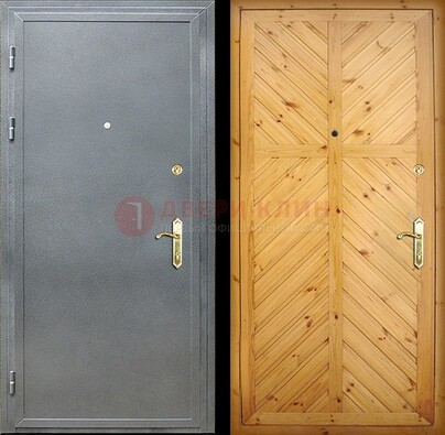 Серая металлическая дверь с евровагонкой ДЕ-12 в Севастополе