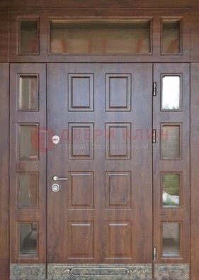 Стальная дверь МДФ со стеклом и фрамугами для дома ДФГ-29 в Севастополе