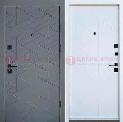 Серая металлическая дверь МДФ с узором  ДМ-224 в Севастополе