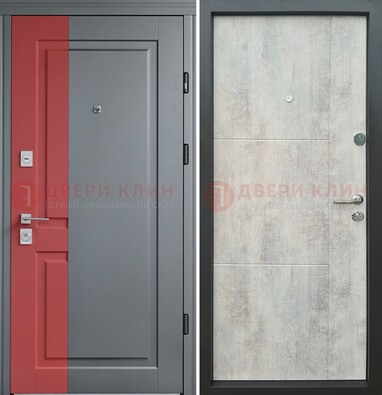 Серая с красной полосой металлическая дверь МДФ ДМ-245 в Севастополе