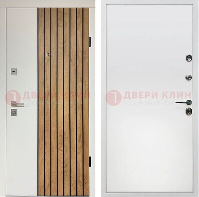 Белая с коричневой вставкой филенчатая дверь МДФ ДМ-278 в Саратове