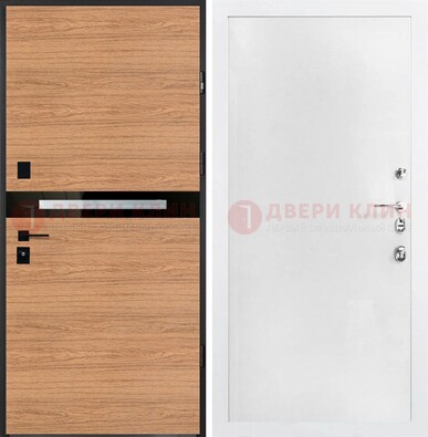 Железная коричневая дверь с МДФ в белом цвете ДМ-313 в Севастополе