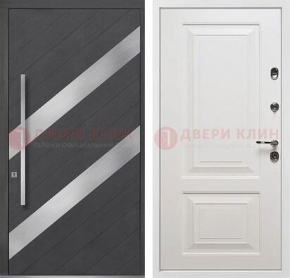 Серая входная дверь МДФ с металлическими вставками ДМ-325 в Севастополе