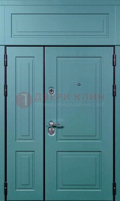 Синяя металлическая дверь с МДФ и верхней фрамугой ДМ-339 в Севастополе