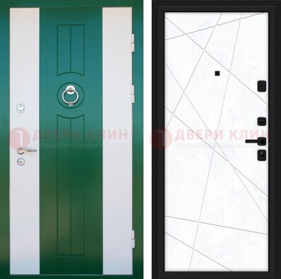 Зеленая железная дверь с панелями МДФ ДМ-369 в Севастополе