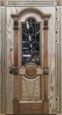 Железная дверь с массивом дуба со стеклом и ковкой ДМД-47 в Севастополе