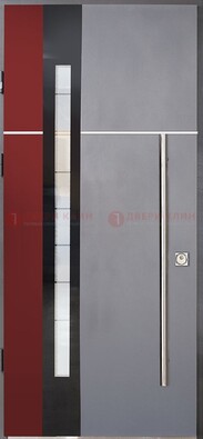 Серая входная дверь с порошковым окрасом и красной вставкой ДП-175 в Электростали
