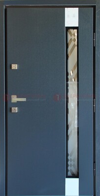 Серая стальная дверь с порошковым покрытием и стеклянной вставкой ДП-216 в Севастополе