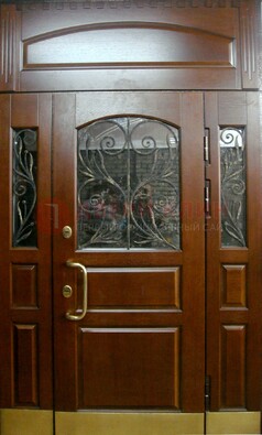 Стальная парадная дверь со вставками из стекла и ковки ДПР-30 в коттедж в Севастополе