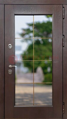 Коричневая стальная дверь со стеклом ДС-19 в Севастополе