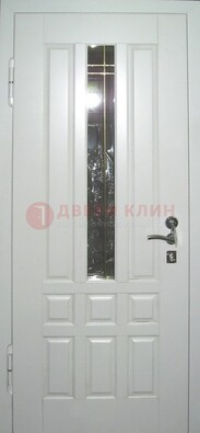 Белая металлическая дверь со стеклом ДС-1 в загородный дом в Севастополе