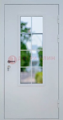 Белая железная дверь порошок со стеклом ДС-31 в Севастополе