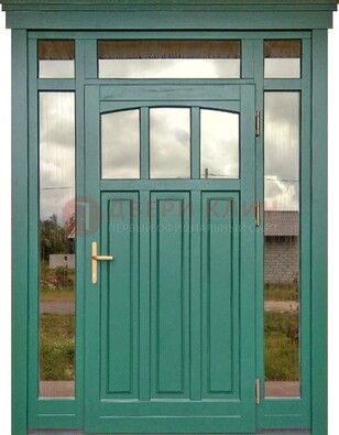 Зеленая металлическая дверь МДФ со стеклом ДС-43 в Севастополе