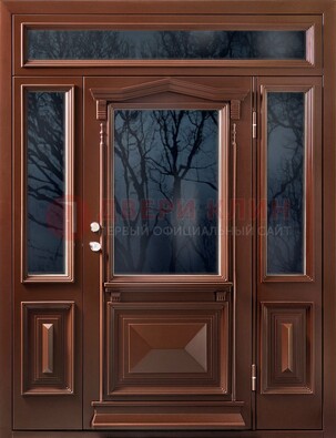 Коричневая металлическая дверь со стеклом ДС-67 в Севастополе
