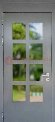 Серая металлическая дверь со стеклом ДС-78 в Севастополе