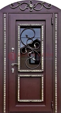 Cтальная дверь порошок со стеклом и ковкой в форме арки ДСК-170 в Севастополе