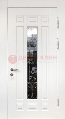 Белая стальная дверь винорит со стеклом и ковкой ДСК-191 в Севастополе