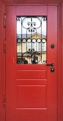 Красная железная дверь Винорит со стеклом и ковкой ДСК-205 в Севастополе