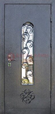 Темная стальная дверь Порошок со стеклом и ковкой ДСК-217 в Севастополе