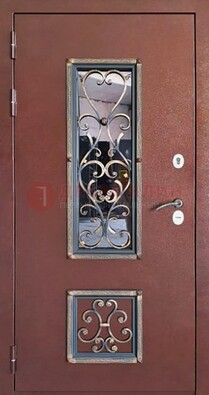 Уличная дверь Порошок со стеклом и ковкой для дома ДСК-218 в Севастополе