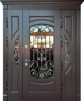 Полуторная железная дверь Винорит со стеклом и ковкой ДСК-231 в Севастополе