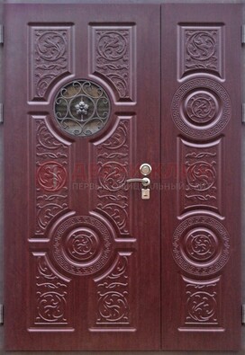 Красная железная дверь Винорит со стеклом и ковкой ДСК-235 в Севастополе
