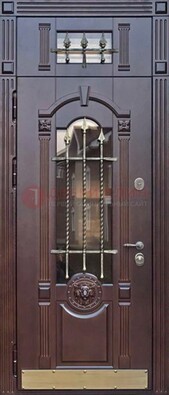 Металлическая дверь массив со стеклом и ковкой с фрамугой ДСК-249 в Севастополе