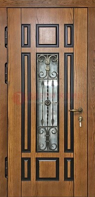 Двухцветная железная дверь Винорит со стеклом и ковкой ДСК-264 в Домодедово