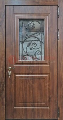 Железная дверь Винорит стекло и ковка с цветом под дерево ДСК-266 в Севастополе