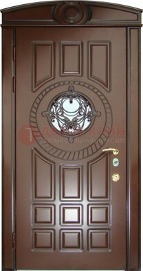 Шоколадная металлическая дверь Винорит со стеклом и ковкой ДСК-269 в Севастополе