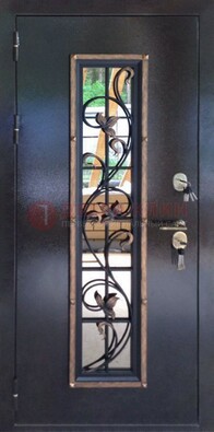 Железная дверь с порошковым напылением стеклом и ковкой ДСК-279 в Севастополе