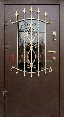 Стальная дверь Порошок со стеклом и ковкой для дома ДСК-280 в Севастополе