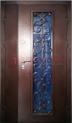Двойная металлическая дверь со стеклом и ковкой ДСК-4 в Краснознаменске