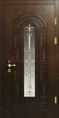 Дизайнерская металлическая дверь со стеклом и ковкой ДСК-50 в Севастополе