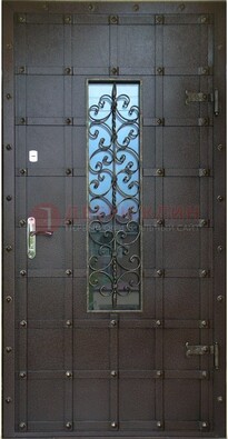Стальная дверь со стеклом и ковкой ДСК-84 с утеплением в Севастополе