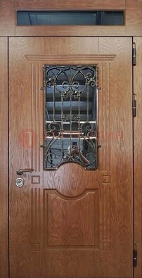 Металлическая входная дверь со стеклом и ковкой для дома ДСК-96 в Севастополе