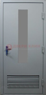 Серая металлическая техническая дверь с декоративной вставкой ДТ-14 в Севастополе