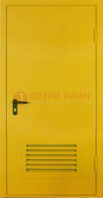 Желтая металлическая техническая дверь с вентиляционной решеткой ДТ-15 в Севастополе