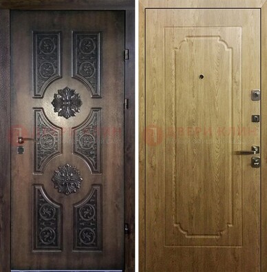 Железная коричневая дверь с виноритом и Золотой дуб внутри ДВТ-101 в Севастополе