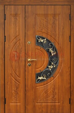 Входная дверь цвета золотой дуб с виноритом и ковкой ДВТ-176 в Севастополе