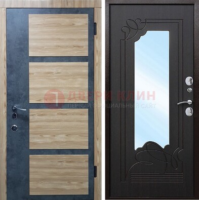 Светлая металлическая дверь c фрезерованной МДФ с зеркалом ДЗ-103 в Севастополе