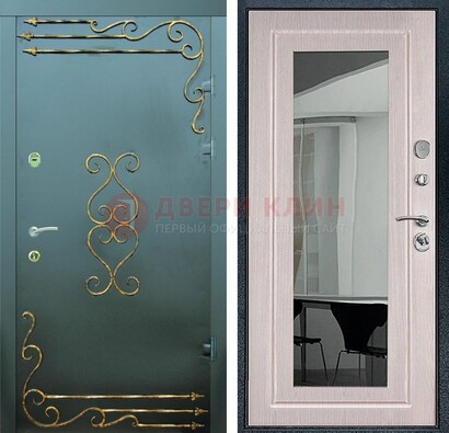 Железная дверь c порошковым напылением и МДФ Белый дуб с зеркалом ДЗ-110 в Севастополе