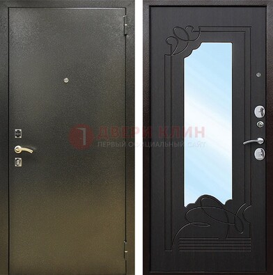 Железная темная дверь c порошковым напылением и МДФ с узором и зеркалом ДЗ-111 в Севастополе