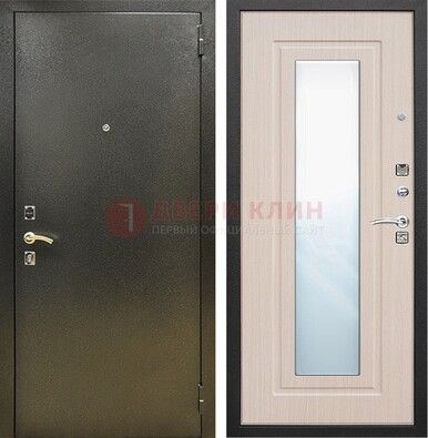 Входная темная дверь c порошковым покрытием и МДФ Белый дуб и зеркалом ДЗ-112 в Севастополе