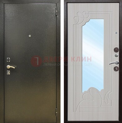 Входная темно-серая дверь c порошковым покрытием и МДФ с резьбой и зеркалом ДЗ-113 в Севастополе