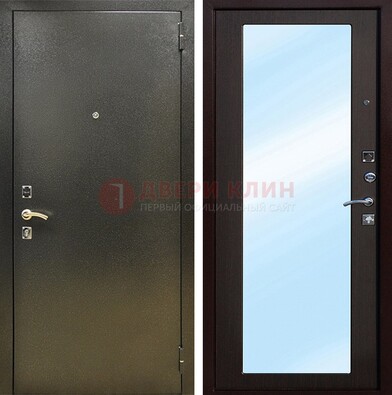 Входная темно-серая дверь c порошковым покрытием и МДФ с зеркалом ДЗ-114 в Севастополе