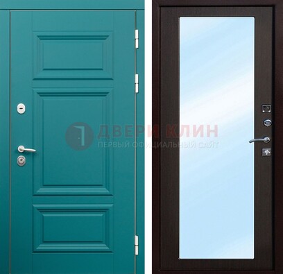 Зеленая входная дверь терморазрыв c виноритом и МДФ с зеркалом ДЗ-122 в Севастополе